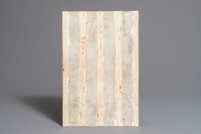 A fine Chinese famille rose plaque with playing boys, seal mark, 19th C.