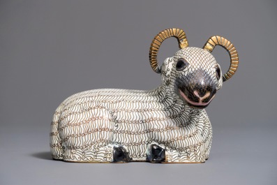 A Chinese cloisonn&eacute; and gilt bronze model of a ram, Qianlong