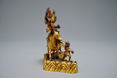 Un groupe de Palden Lhamo en bronze dor&eacute;, Sino-Tibet, 19/20&egrave;me
