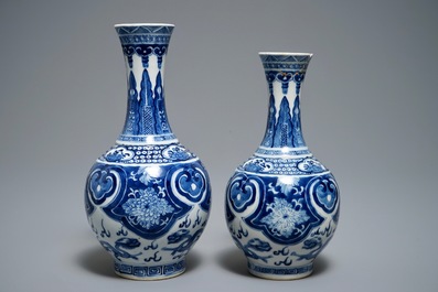 Two Chinese blue and white bottle vases, Guangxu mark, 19/20th C.