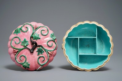 A Chinese famille rose pumpkin-shaped box and cover, early 19th C.