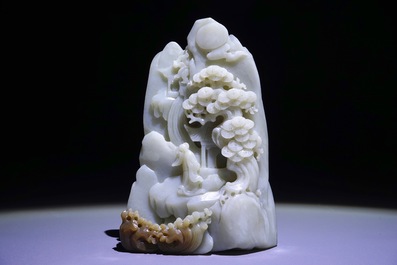 A Chinese jade carving of a mountain landscape, 20th C.