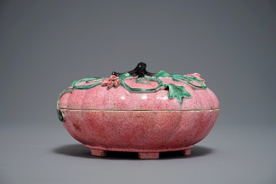 A Chinese famille rose pumpkin-shaped box and cover, early 19th C.