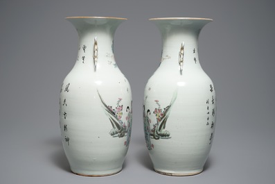 19－20世纪 粉彩仕女图瓷瓶 一对