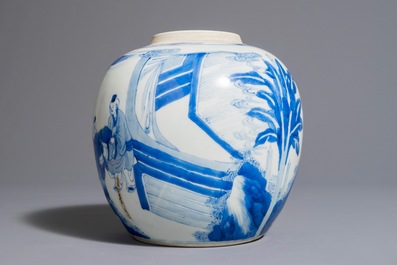 A Chinese blue and white ginger jar with playing boys, Kangxi