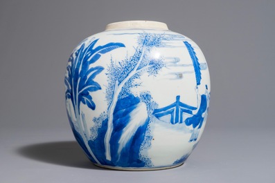 A Chinese blue and white ginger jar with playing boys, Kangxi
