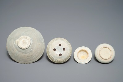 Three Chinese qingbai and grey-glazed bowls and jarlets, Song and Ming