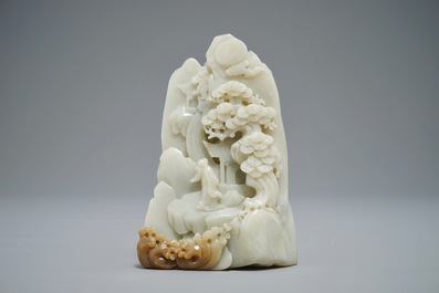 A Chinese jade carving of a mountain landscape, 20th C.