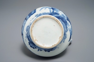 A Japanese blue and white Arita jug, Edo, 17th C., a small Kutani vase and a Satsuma box, Meiji, 19th C.