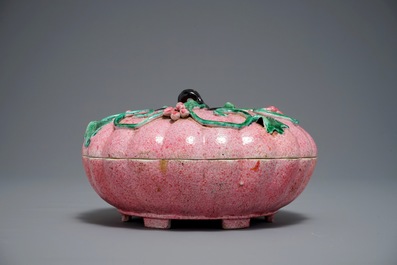 A Chinese famille rose pumpkin-shaped box and cover, early 19th C.