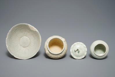 Three Chinese qingbai and grey-glazed bowls and jarlets, Song and Ming