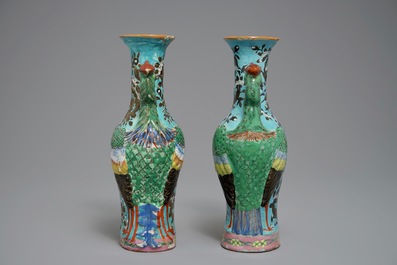 A pair of Chinese Dayazhai-style vases with dragons and phoenixes, 19/20th C.