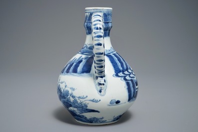 A Japanese blue and white Arita jug, Edo, 17th C., a small Kutani vase and a Satsuma box, Meiji, 19th C.