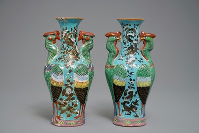 A pair of Chinese Dayazhai-style vases with dragons and phoenixes, 19/20th C.