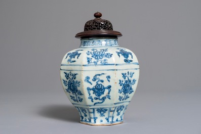 A Chinese blue and white baluster vase with floral design, Ming