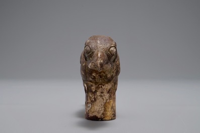 A Chinese bronze cane handle in the shape of a mythological bird, Han or later