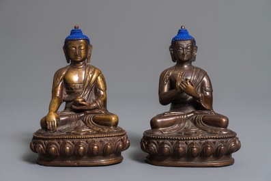 Two Chinese gilt bronze figures of Buddha Shakyamuni, 19/20th C.