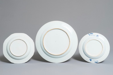 Three Chinese blue and white dishes, Qianlong