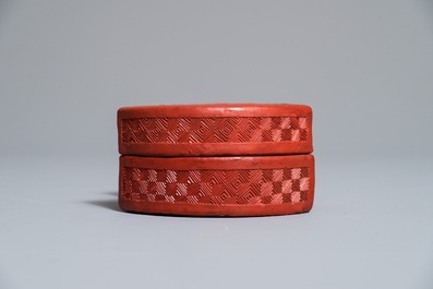 A Chinese cinnabar lacquer ingot-shaped box and cover, 18/19th C.