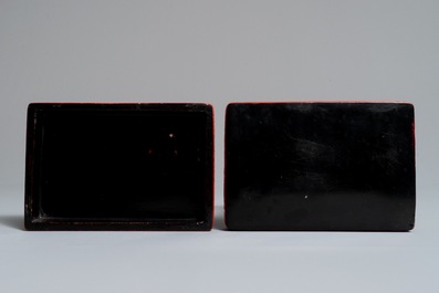 A rectangular Chinese cinnabar lacquer box and cover with dragons, 19th C.
