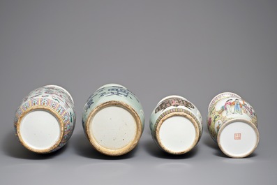 Four Chinese famille rose and blue and white vases, 19/20th C.