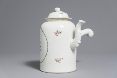 A Chinese famille rose export porcelain chocolate jug, Qianlong