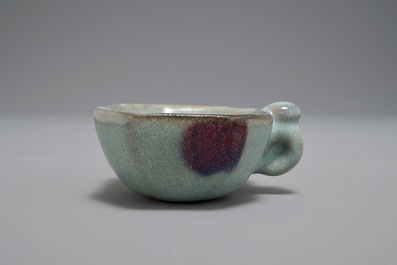 A small Chinese Junyao purple-splashed octagonal cup, probably Yuan or Ming