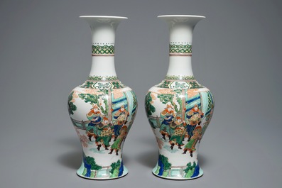 19世纪 五彩人物风景瓷瓶 一对
