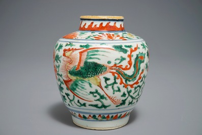 A Chinese wucai 'double phoenix' vase, Transitional period