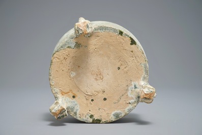 A Chinese green-glazed pottery tripod censer, Han
