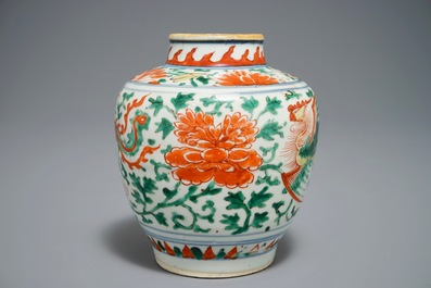 A Chinese wucai 'double phoenix' vase, Transitional period