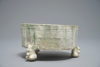A Chinese green-glazed pottery tripod censer, Han