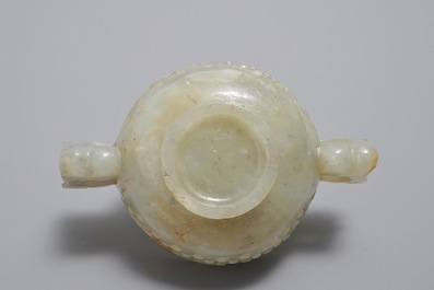 A Chinese mottled jade two-handled cup, Qing