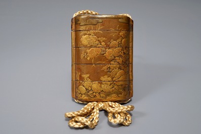 Two Japanese maki-e lacquer inro with ojime and netsuke, Meiji, 19th C.