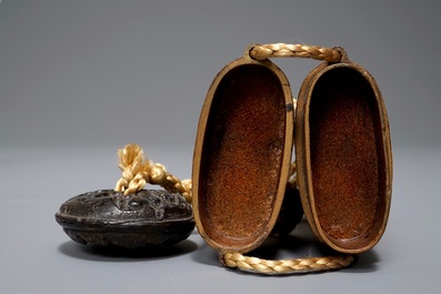 Two Japanese maki-e lacquer inro with ojime and netsuke, Meiji, 19th C.