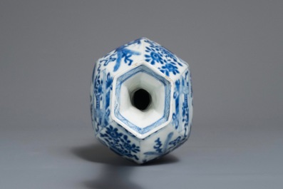 A Chinese blue and white octagonal bottle vase, Kangxi