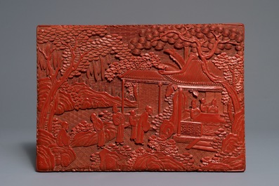 19世纪 剔红人物长形盒