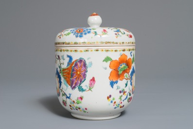 A Chinese famille rose 'Pompadour' bowl and cover, Qianlong, ca. 1745