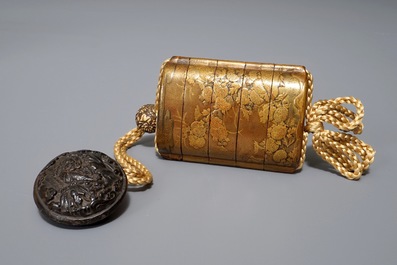 Two Japanese maki-e lacquer inro with ojime and netsuke, Meiji, 19th C.