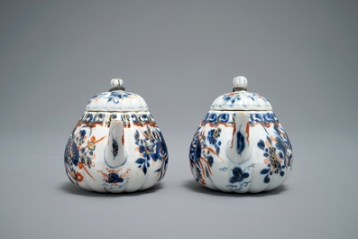 A pair of Chinese Imari style teapots and covers, Kangxi