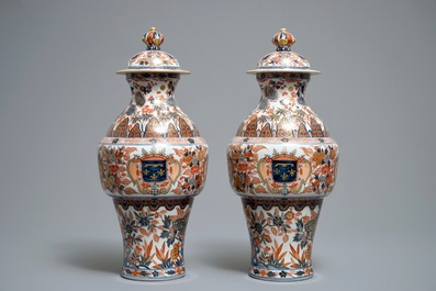 A pair of Imari-style vases and covers with the arms of Orl&eacute;ans, Samson, Paris, 19th C.