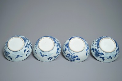 十九世纪  花鸟虫青花瓷碗    四件