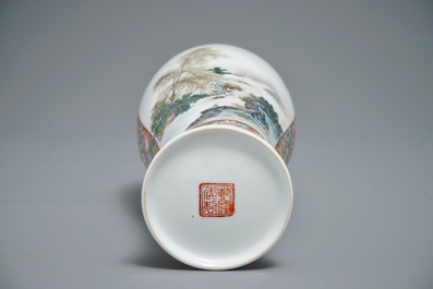 A Chinese famille rose eggshell vase with landscapes, 20th C.