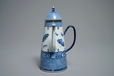 A Chinese blue and white 'Pronk'-workshop chocolate pot with insects after Merian, Qianlong, ca. 1740