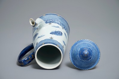 A Chinese blue and white 'Pronk'-workshop chocolate pot with insects after Merian, Qianlong, ca. 1740