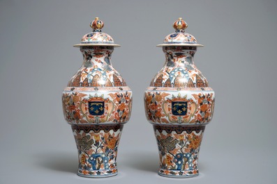 A pair of Imari-style vases and covers with the arms of Orl&eacute;ans, Samson, Paris, 19th C.