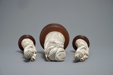 Three Chinese carved ivory figures of ladies and of an immortal, 2nd half 19th C.