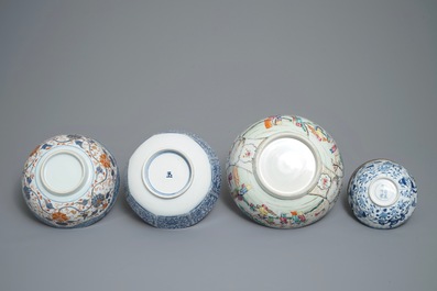 Four Chinese blue and white, famille rose and Imari-style bowls, Kangxi, Qianlong and 19th C.