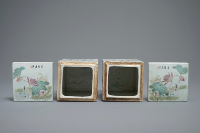 A pair of square Chinese qianjiang cai boxes and covers, 19/20th C.