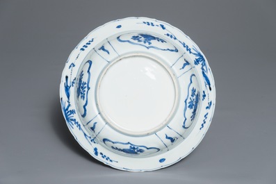 A Chinese blue and white klapmuts bowl with a duck, Wanli